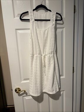White Textured Sleeveless Tie-Waist Sundress